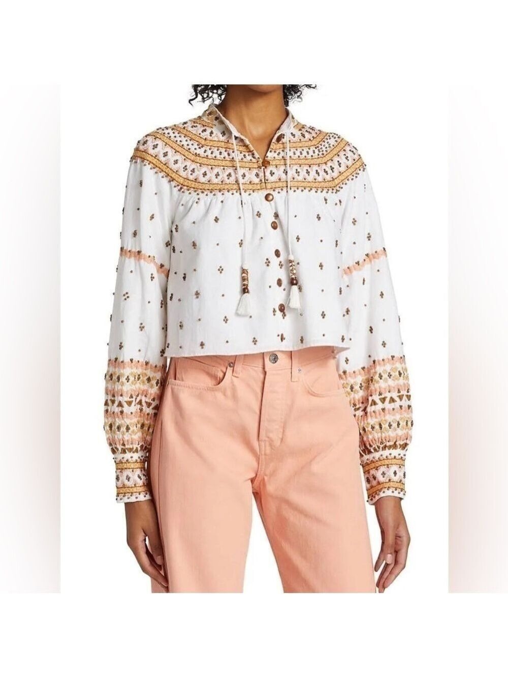 Veronica Beard Fernanda Embellished Beaded Linen Blend Crop Jacket Sz L - Picture 7 of 12